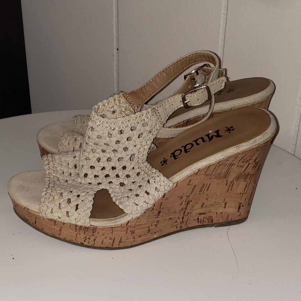Ivory/Off white crocheted wedge sandals
